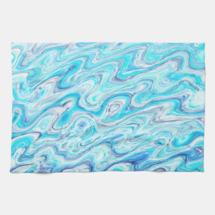 Ocean Blue Wave Marble Texture Abstract Liquid Tea Towel