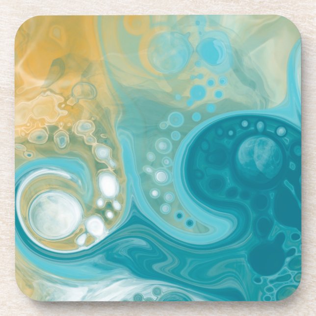 Ocean Blue Waves and Sandy Brown Fluid Art   Coaster (Front)