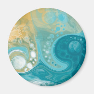 Ocean Blue Waves and Sandy Brown Fluid Art Magnet