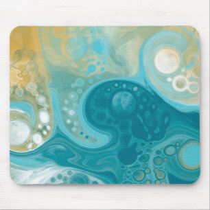 Ocean Blue Waves and Sandy Brown Fluid Art  Mouse Pad