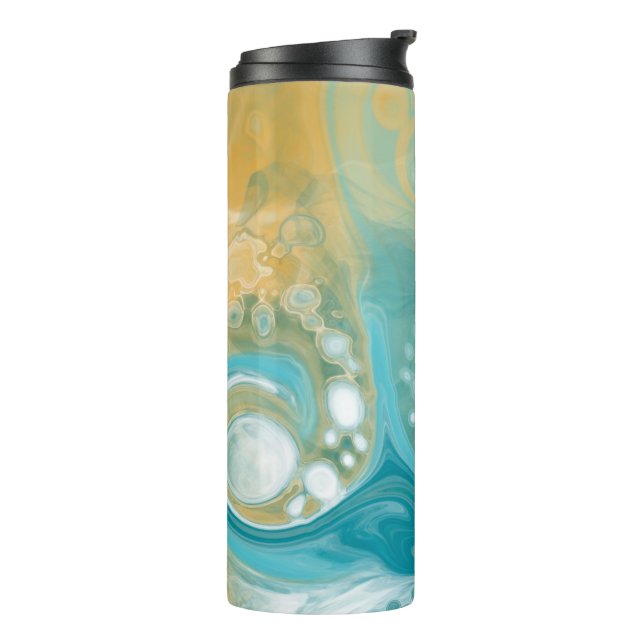 Ocean Blue Waves and Sandy Brown Fluid Art   Thermal Tumbler (Rotated Left)