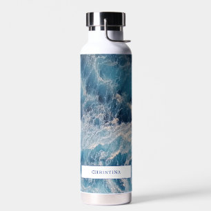 Ocean Blue Waves Bath Custom Name Water Bottle