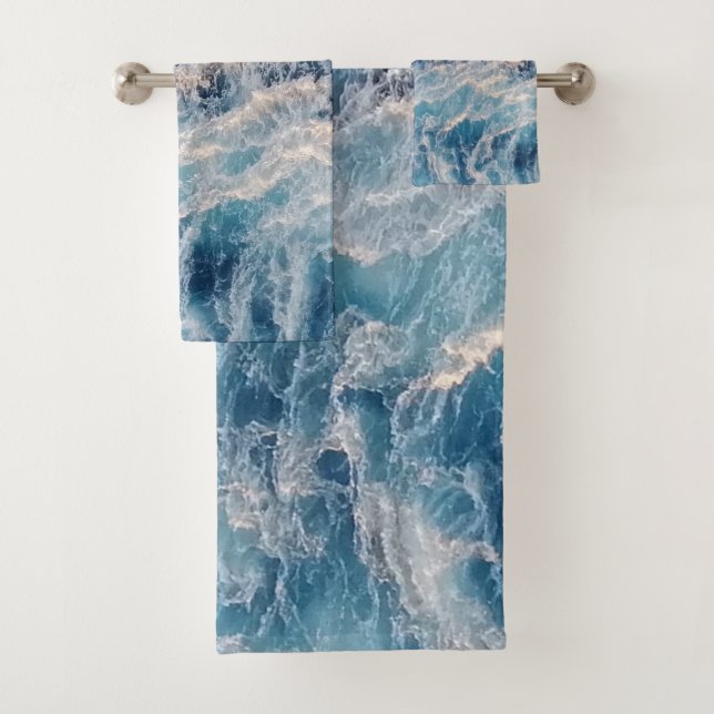 Ocean Blue Waves Bath Towel Set (Insitu)
