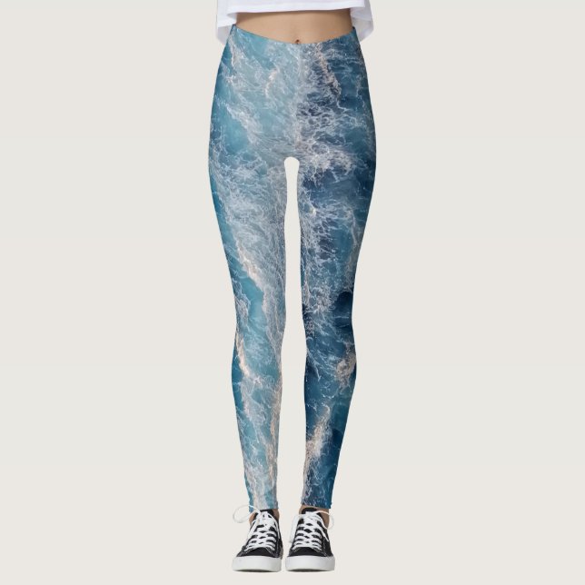 Ocean Blue Waves Leggings (Front)