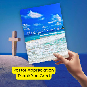 Ocean Blue Waves Pastor Appreciation  Thank You Card