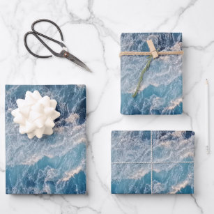 Ocean Blue Waves Wrapping Paper Sheet