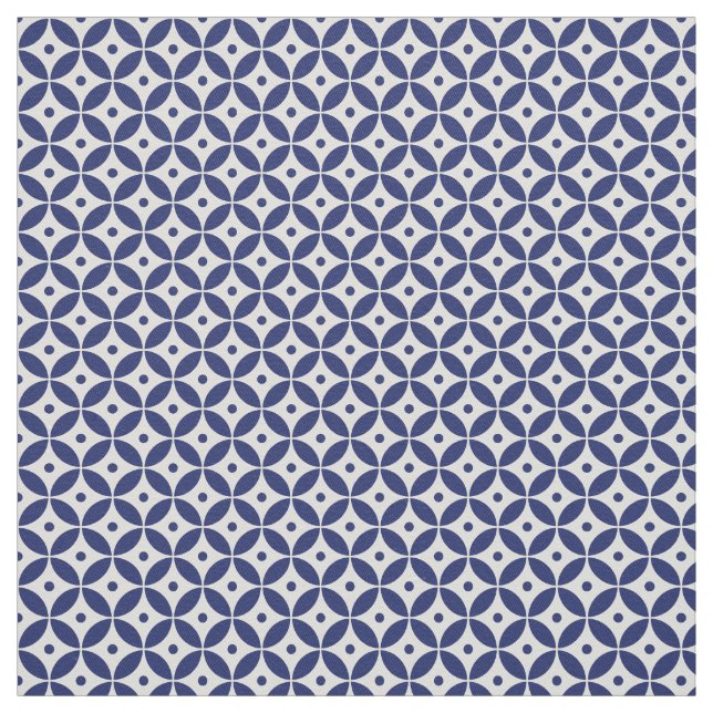 Ocean Blue & White Geometric Pattern. Coastal Fabric (Swatch)