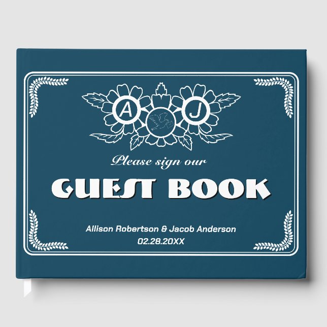 Ocean Blue & White Wedding Guest Book (Front)