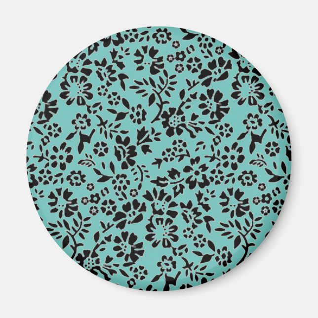 Ocean Blue with Black Flowers Magnet (Front)