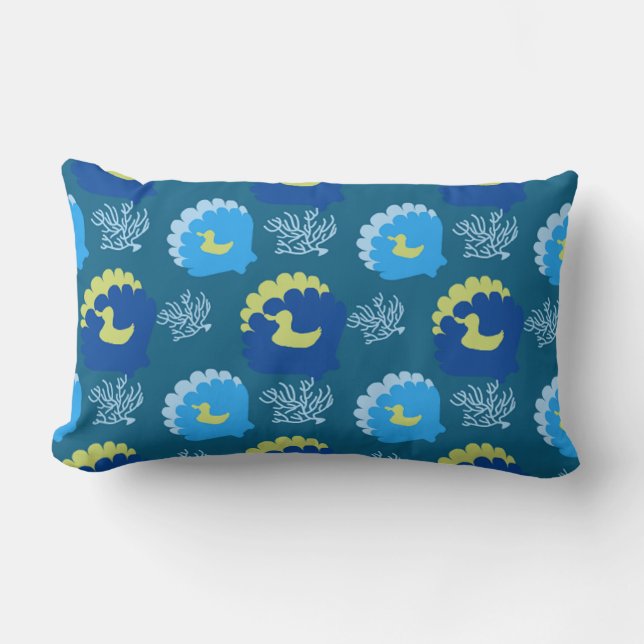 Ocean Blue with Shells and Ducks Pillows (Front)