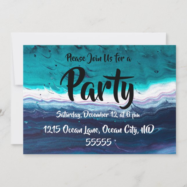 Ocean Blues Abstact Invitation (Front)