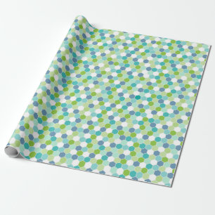 Ocean Blues Honeycomb Geometric Pattern Wrapping Paper