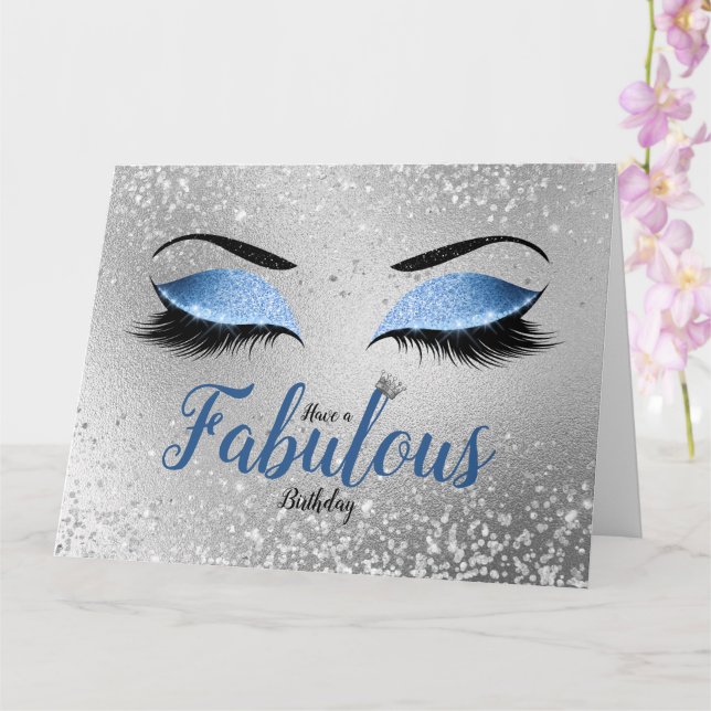 Ocean Blush Blue Fabulous Glitter Eyes Large Card (Orchid)