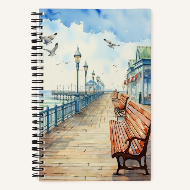 Ocean Boardwalk 5.5" x 8.5" Spiral Notebook (Front)