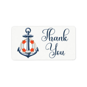 Ocean Boat Anchor Blue Red Nautical Thank You    Label