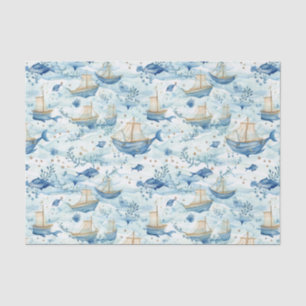 Ocean Boats with Whales Decoupage Tissue Paper
