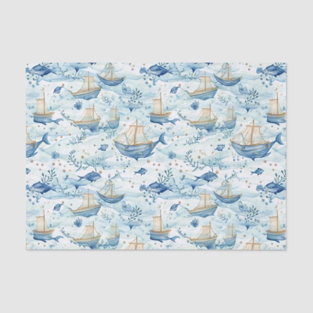 Ocean Boats with Whales Decoupage Tissue Paper (Front)
