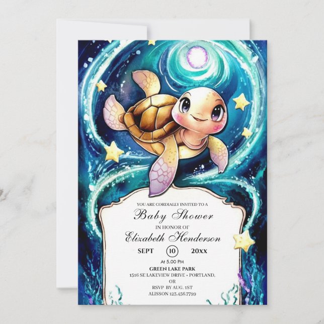 Ocean Boho Turtle Baby Shower Invitation (Front)