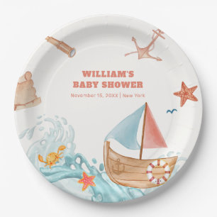 Ocean Boy Adventure Sailboat Baby Shower  Paper Plate