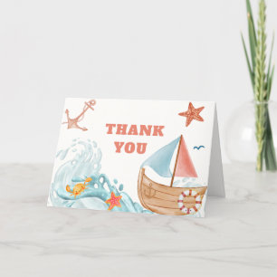 Ocean Boy Adventure Sailboat Baby Shower  Thank You Card