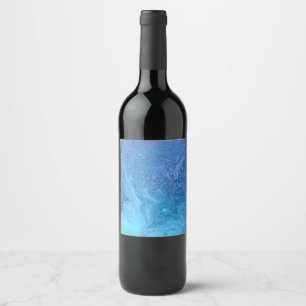 Ocean Breeze 1 Cool Blue Abstract Wine Bottle Label