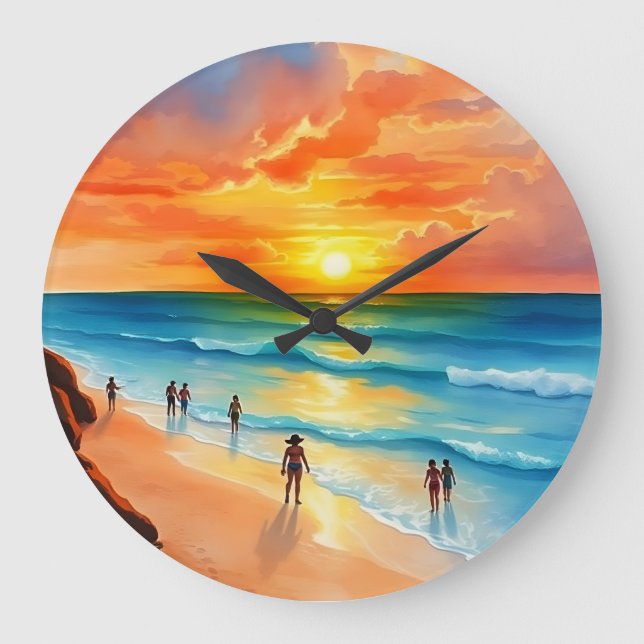 Ocean Breeze and Fiery Skies Large Clock (Front)