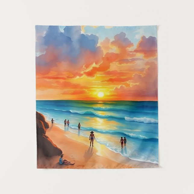 Ocean Breeze and Fiery Skies Tapestry (Front)