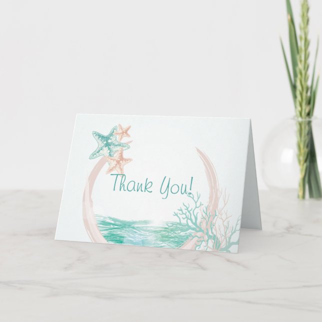 Ocean Breeze Beach Wedding Thank You Card (Front)