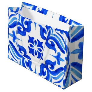 Ocean Breeze Ceramic Watercolor Blue Mosaic Large Gift Bag