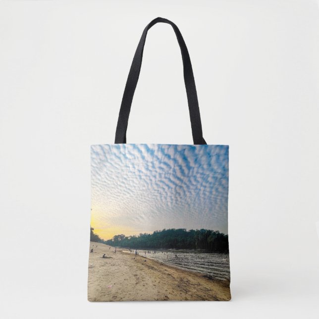 Ocean Breeze Tote Bag - Blue Skies and Beachy Wave (Front)