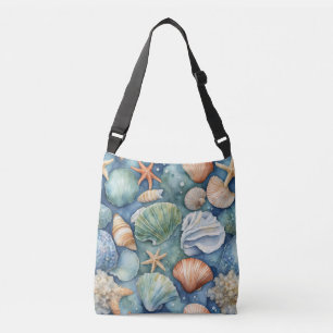 Ocean Breeze Watercolor: Seashell and Starfish Crossbody Bag