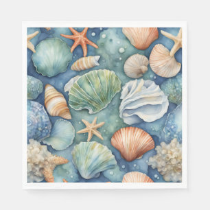 Ocean Breeze Watercolor: Seashell and Starfish Napkin