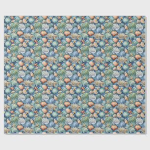 Ocean Breeze Watercolor: Seashell and Starfish Wrapping Paper