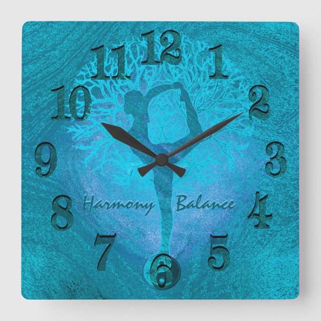 Ocean Breeze Yoga Yin Yang Square Wall Clock (Front)