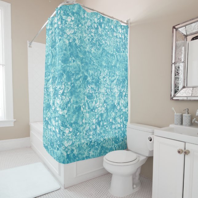Ocean Bubbles and Currents, Blue Shower Curtain (In Situ)