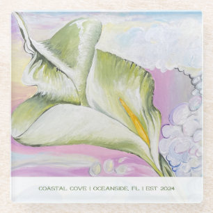Ocean Calla Lily Vacation Home Glass Coaster