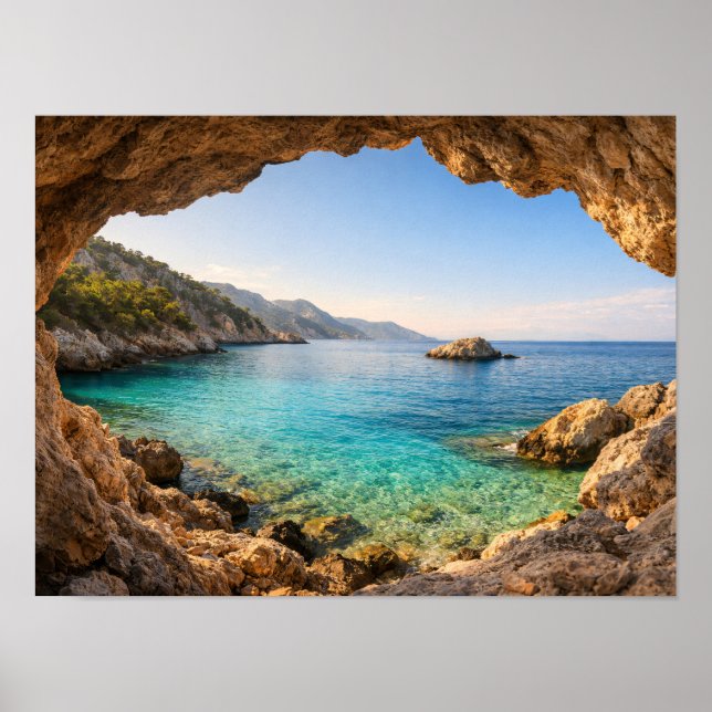 Ocean Cave View Mediterranean Poster - Turquoise (Front)