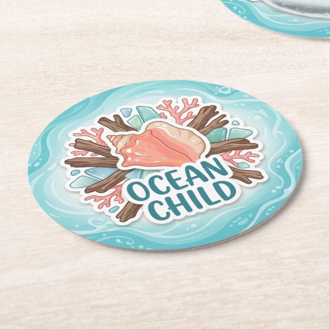 Ocean Child Round Paper Coaster (Angled)