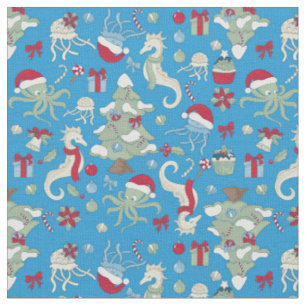 ocean christmas seahorse santa octopus jellyfish fabric