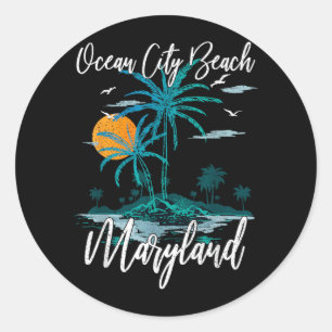 Ocean City Beach Maryland Palm Tree Summer Family Classic Round Sticker