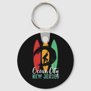Ocean City Beach New Jersey Vintage Retro Surfing Key Ring