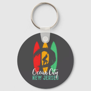 Ocean City Beach New Jersey Vintage Retro Surfing  Key Ring