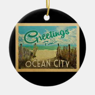 Ocean City Beach Vintage Travel Ceramic Ornament