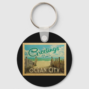 Ocean City Beach Vintage Travel Key Ring