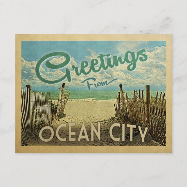 Ocean City Beach Vintage Travel Postcard (Front)