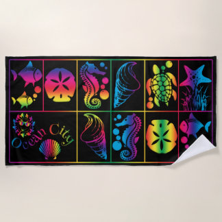 Ocean City colourful sea life beach towel