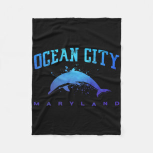 Ocean City Maryland Beach Lover Vacation Dolphin A Fleece Blanket