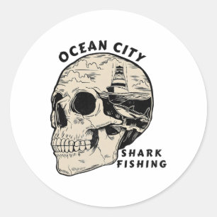 Ocean City Maryland Beach Shark Fishing Salt Classic Round Sticker