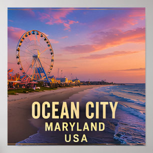Ocean City Maryland Beach Travel Gift Poster
