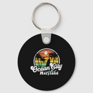 Ocean City Maryland Beach Vacation Retro Surfing S Key Ring